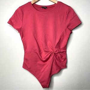 Express Twist Front Short Sleeves T shirt Thong Bodysuit
